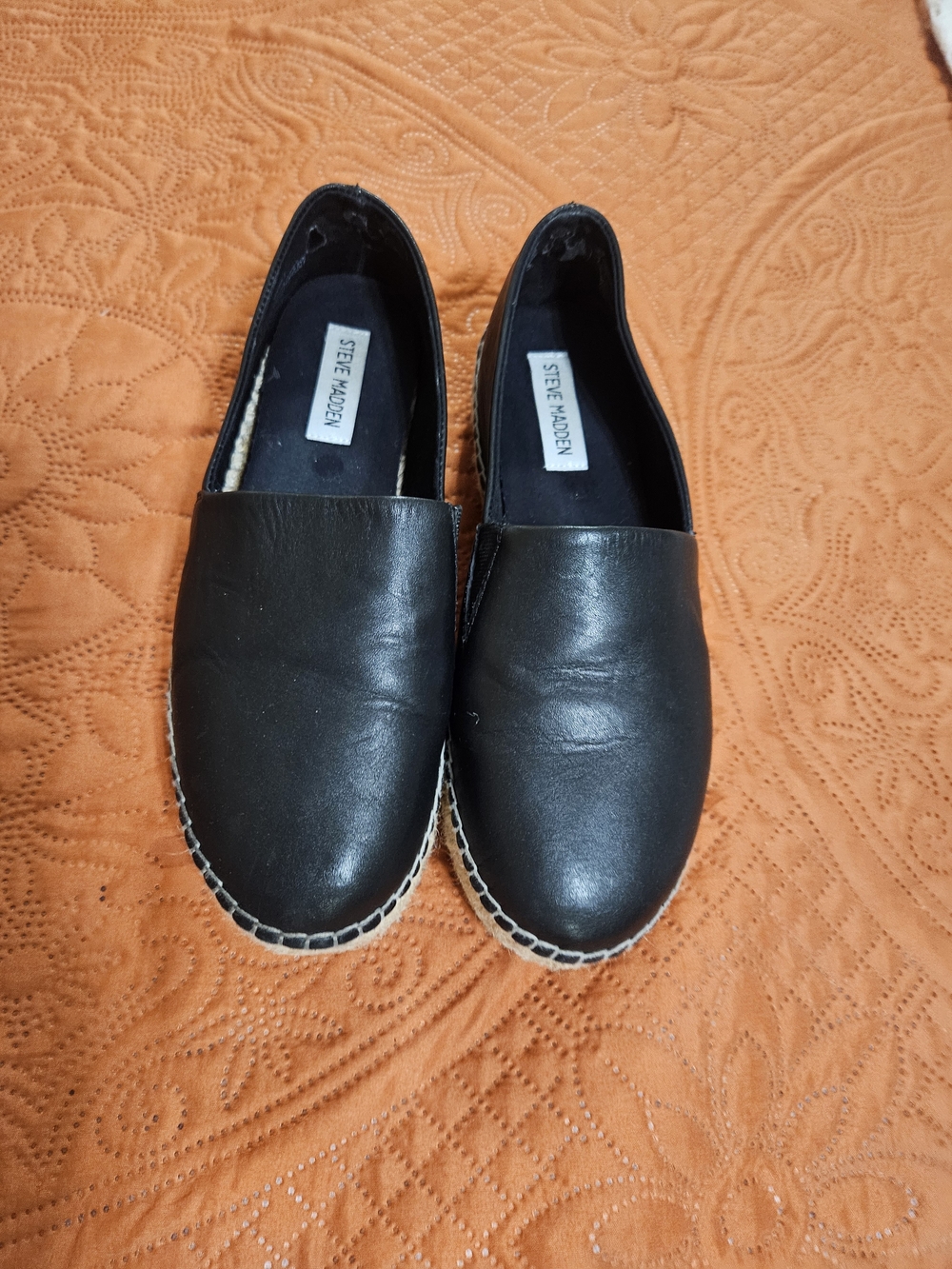 Steve Madden Black Slip-On Espadrille Flats